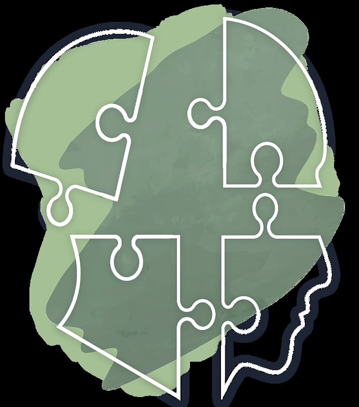 Kształt ludzkiej głowy w postaci czterech elementów puzzli